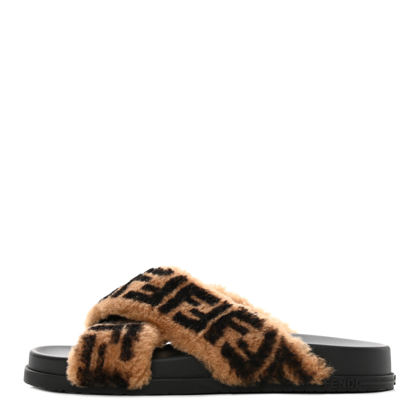 Shearling FF Sandals 37 Black Brown