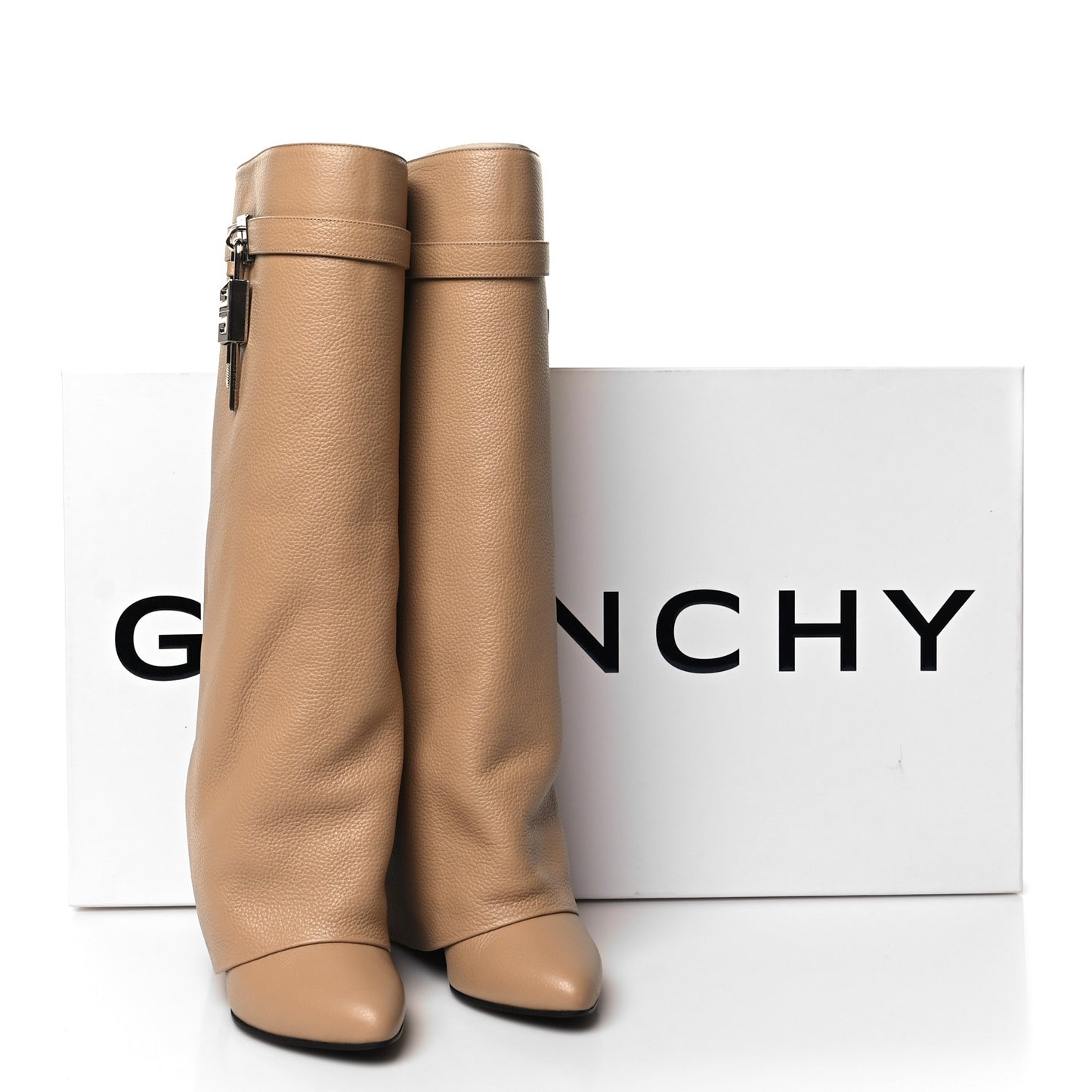 Calfskin Shark Lock Pant Boots 37.5 Beige