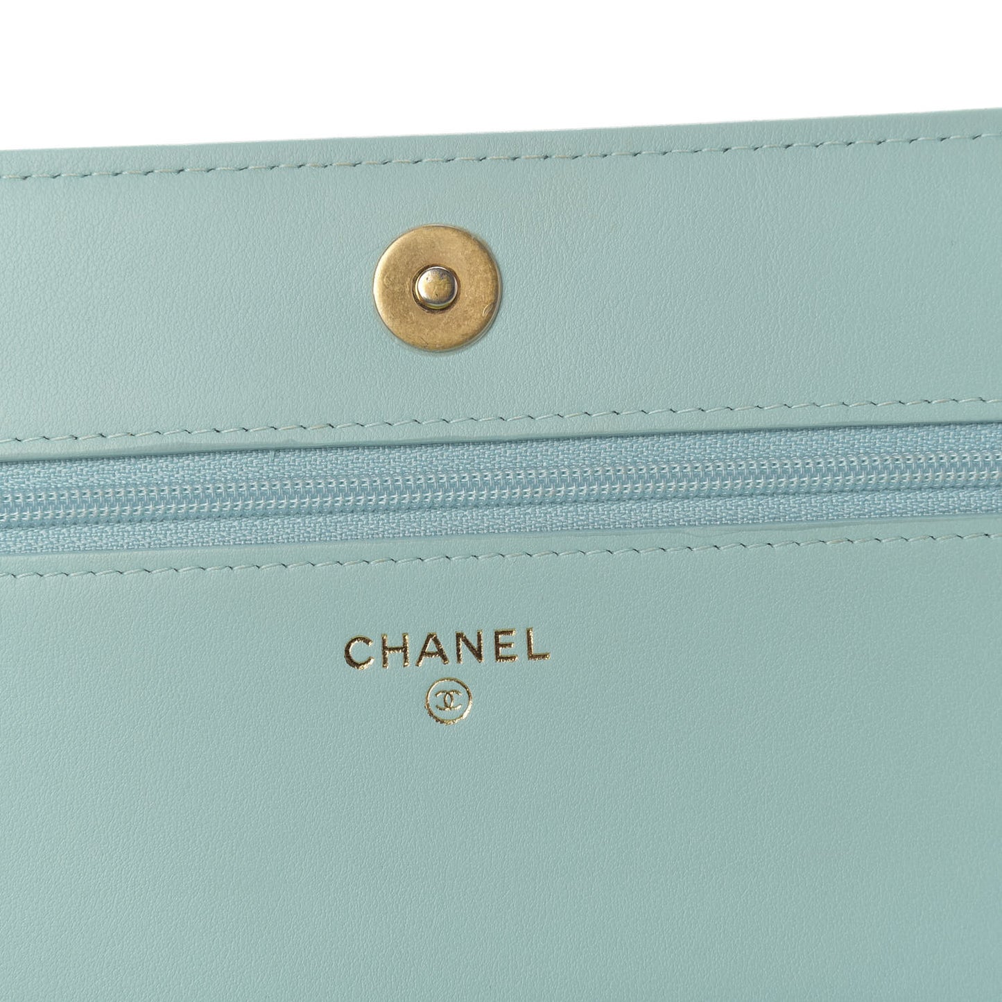Caviar Quilted Boy Wallet On Chain WOC Light Blue