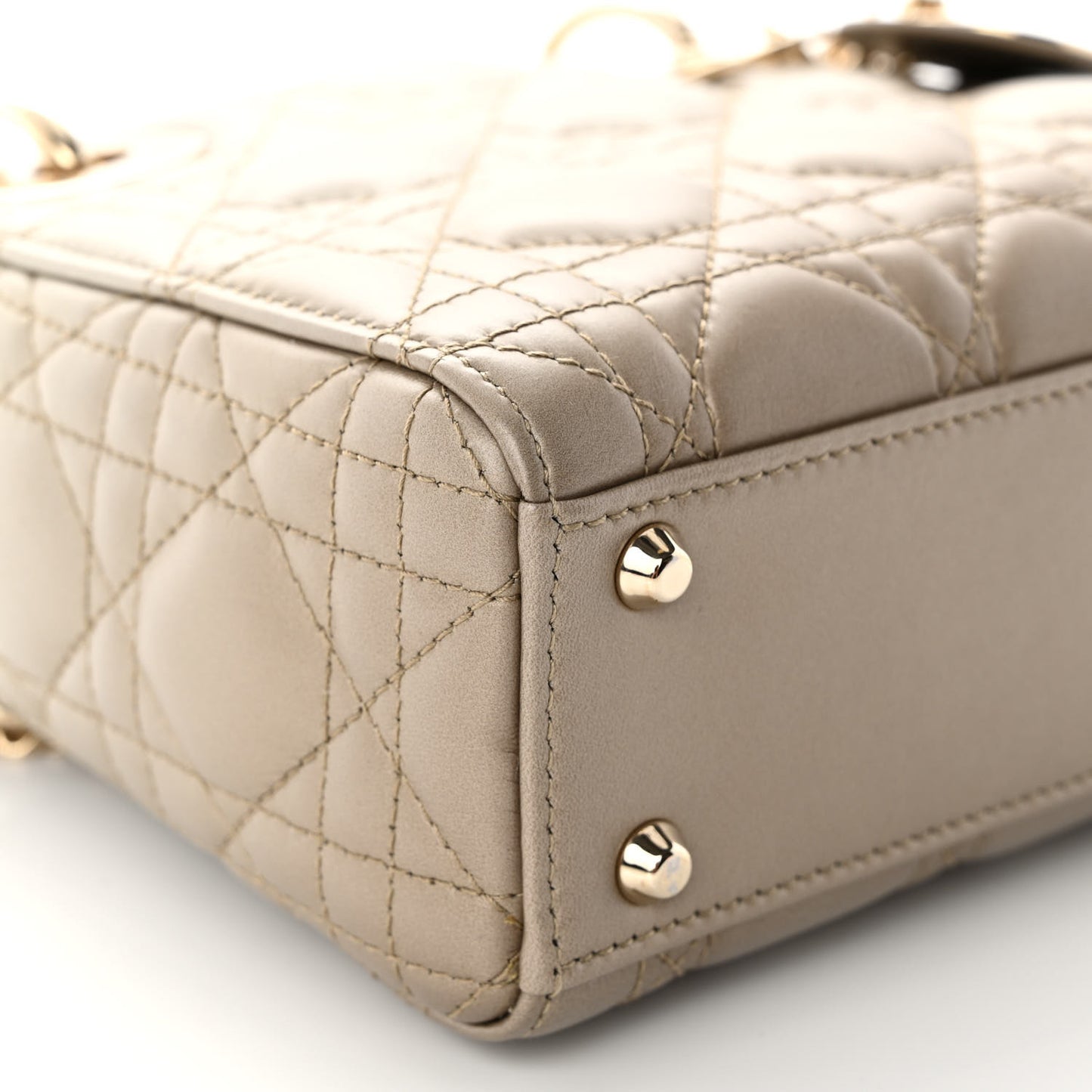 Metallic Lambskin Cannage Mini Lady Dior Gold