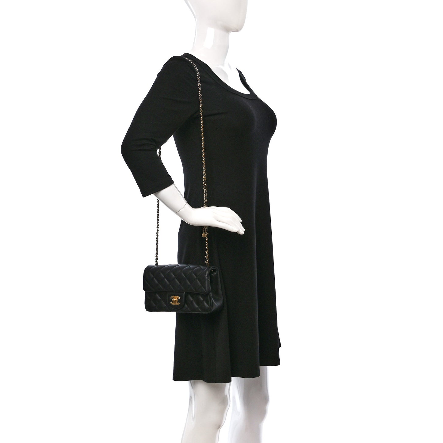 Lambskin Quilted Mini Rectangular Pearl Crush Flap Black