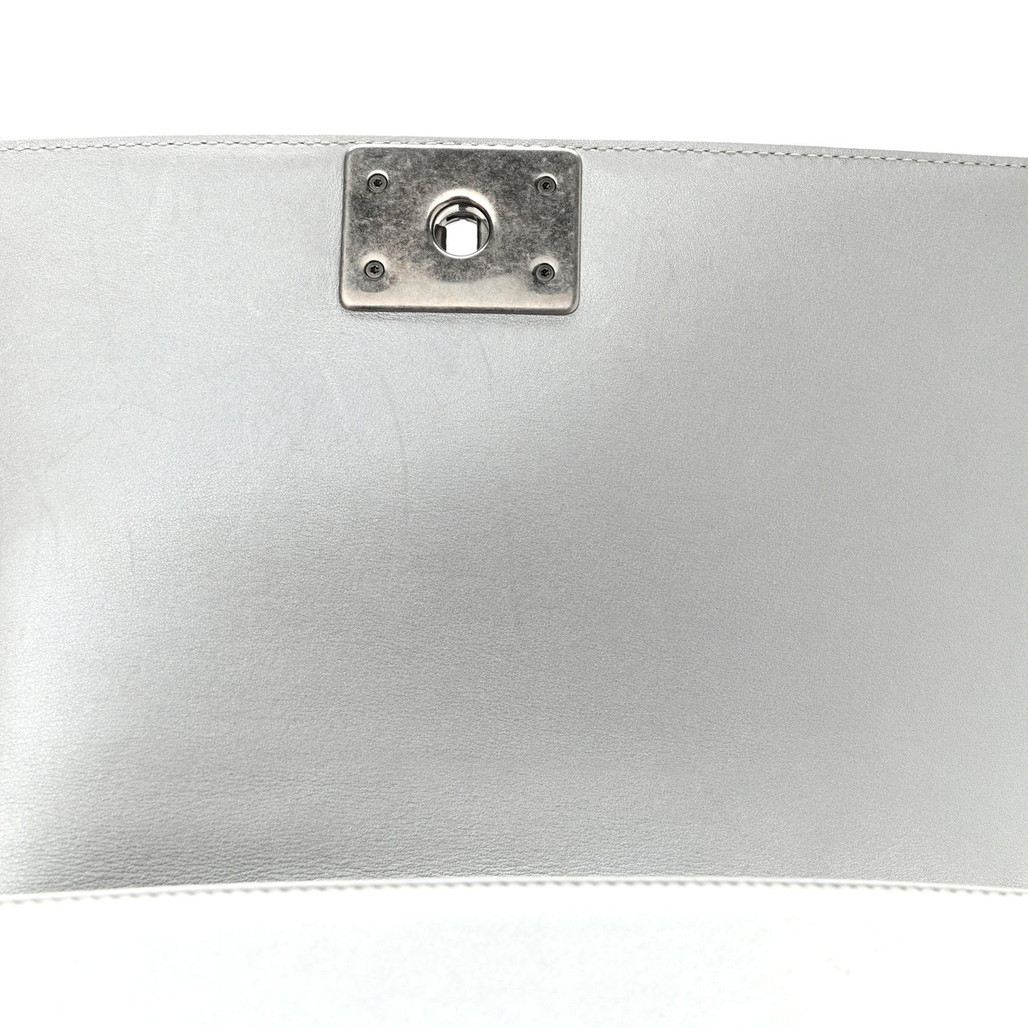 Metallic Calfskin Quilted Medium Boy Flap Silver