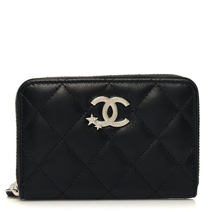 Chanel Lambskin Crystal Star Quilted Studded CC Zip Around Card Holder Wallet Black 1 of 8