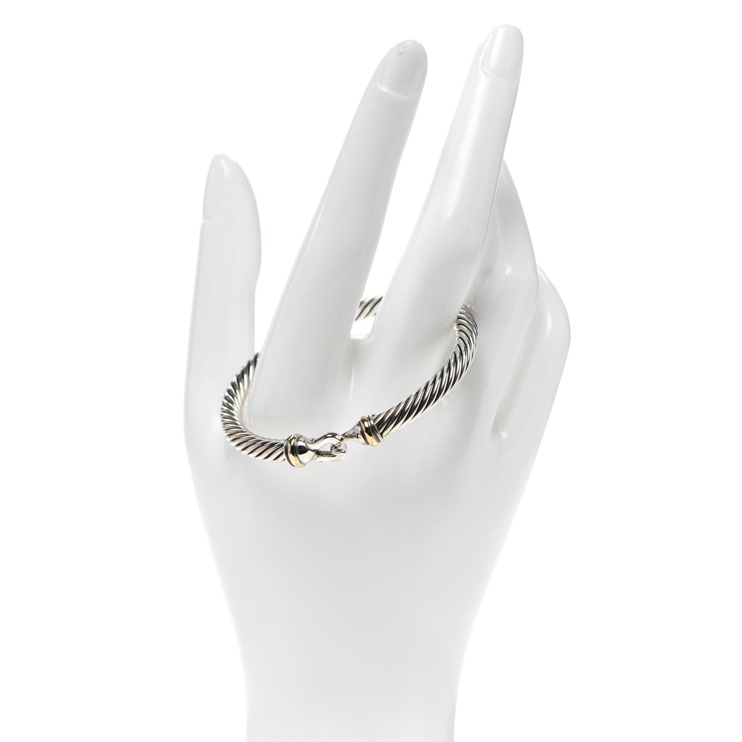David Yurman Sterling Silver 18K Yellow Gold 5mm Cable Classic Buckle Bracelet 2 of 4