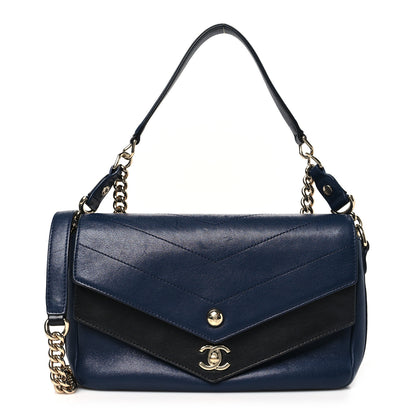 Chanel Sheepskin Chevron Quilted Mini Double Chevron Flap Navy Black 1 of 10