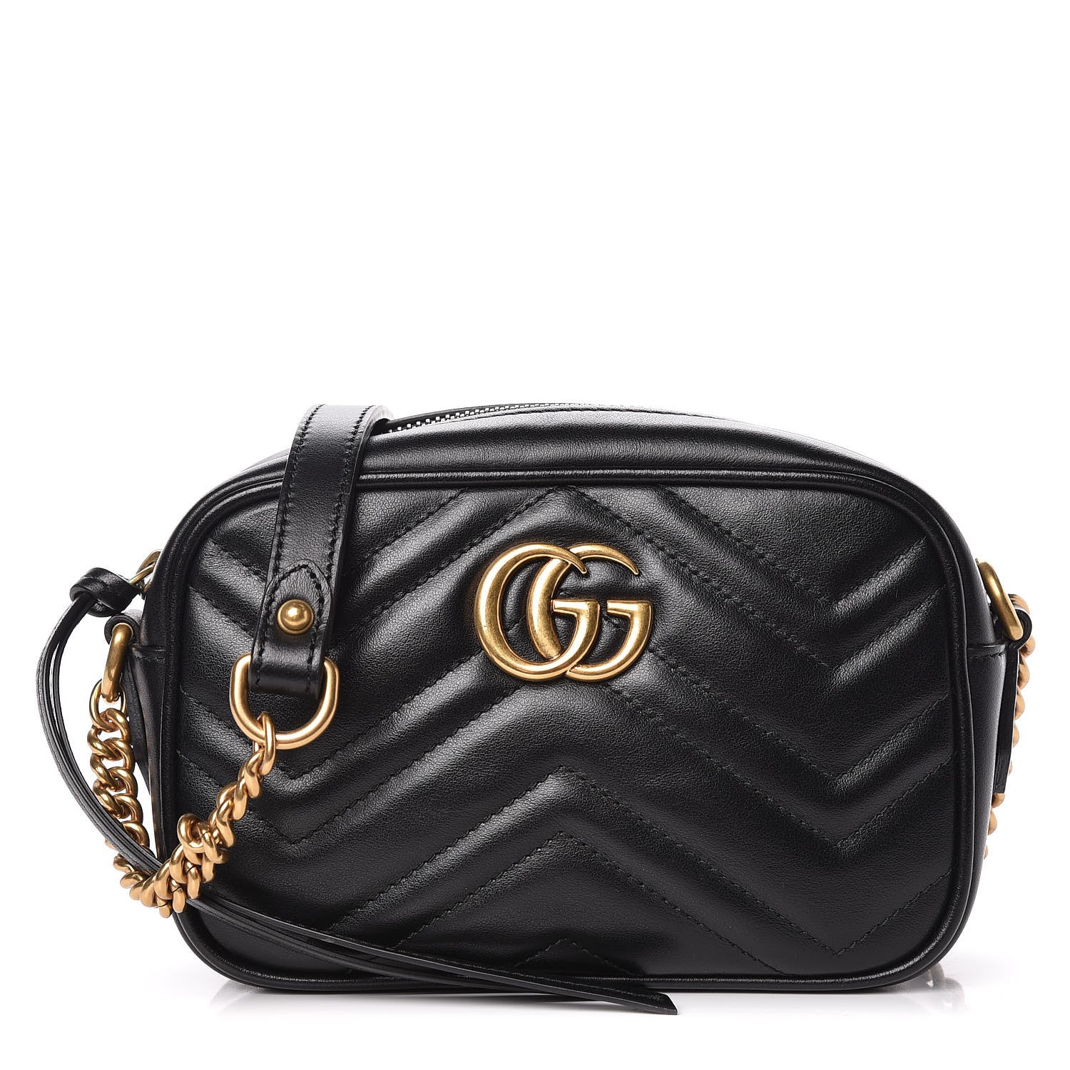Gucci Calfskin Matelasse Mini GG Marmont Chain Shoulder Bag Black 1 of 9