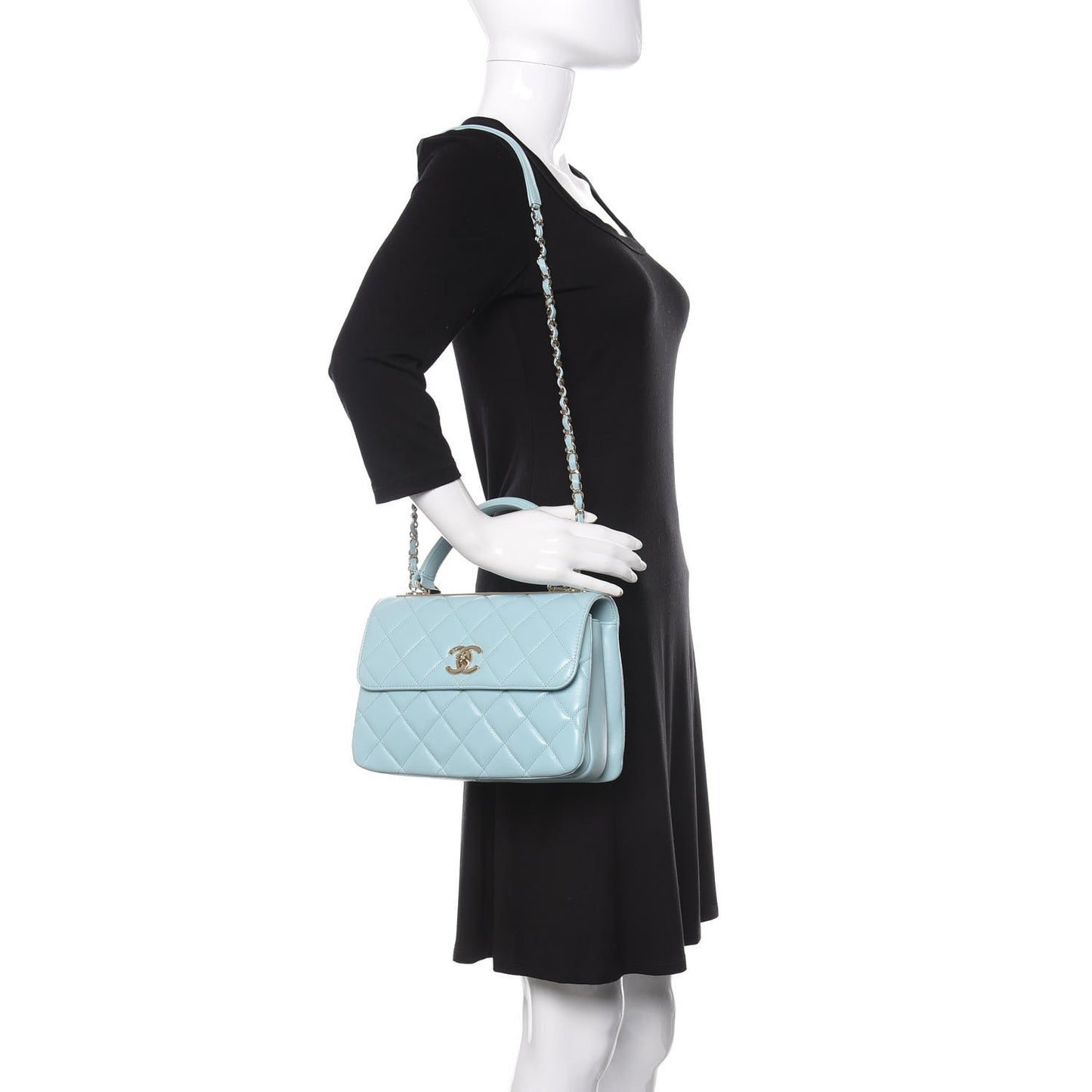 Lambskin Quilted Small Trendy CC Flap Dual Handle Bag Light Blue