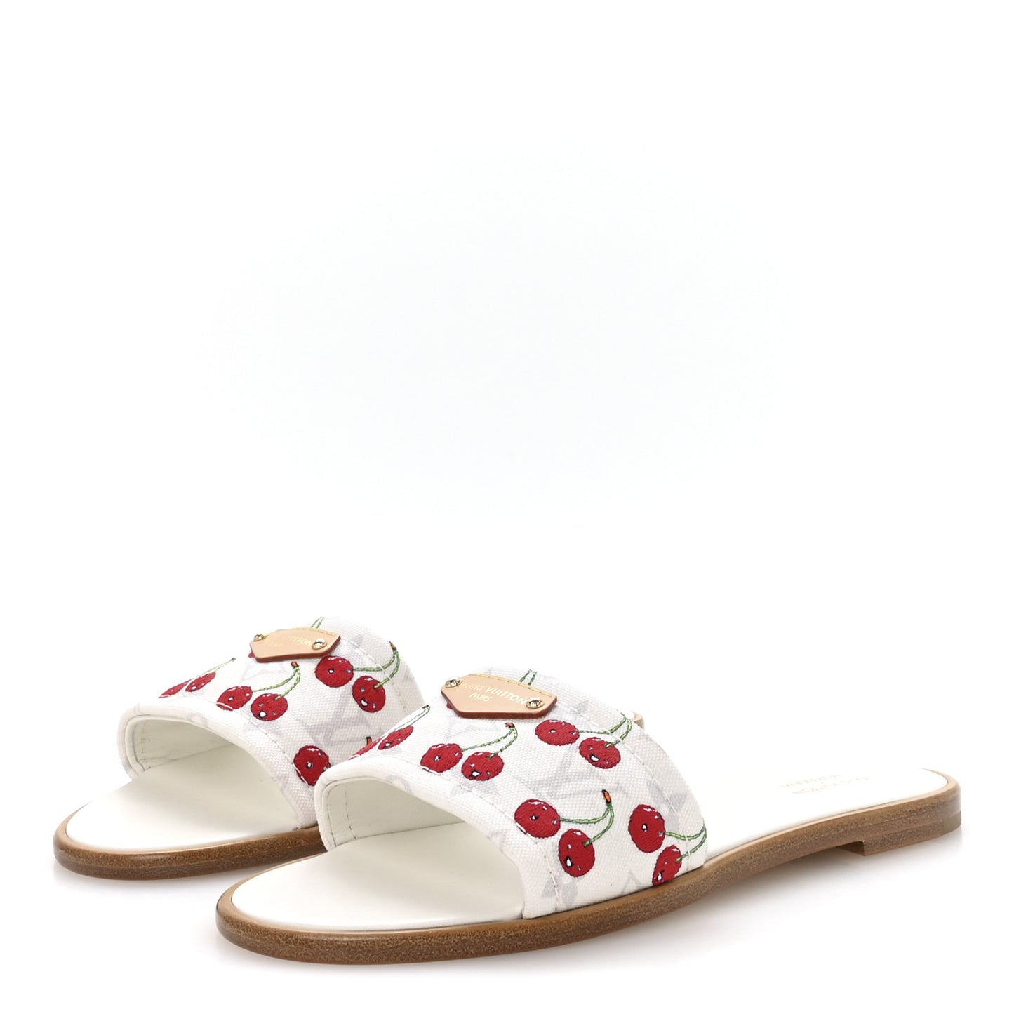 LV x TM Raffia Monogram Cerises Lily Flat Mule 39 White