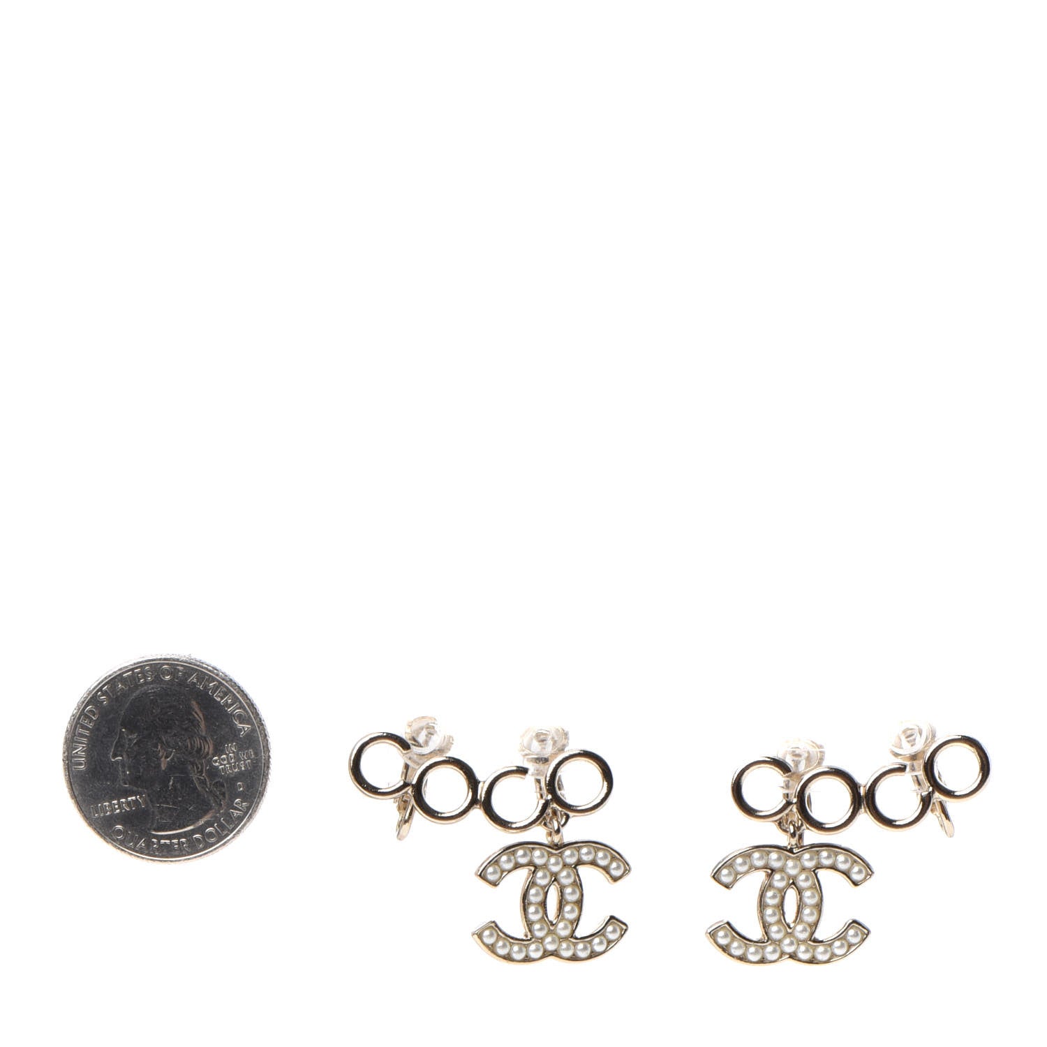 Chanel Metal Pearl CC Coco Climber Clip On Earrings Gold 2 of 4