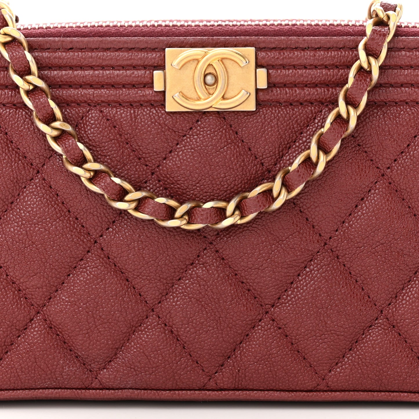 Caviar Quilted Small Boy Clutch With Chain Burgundy