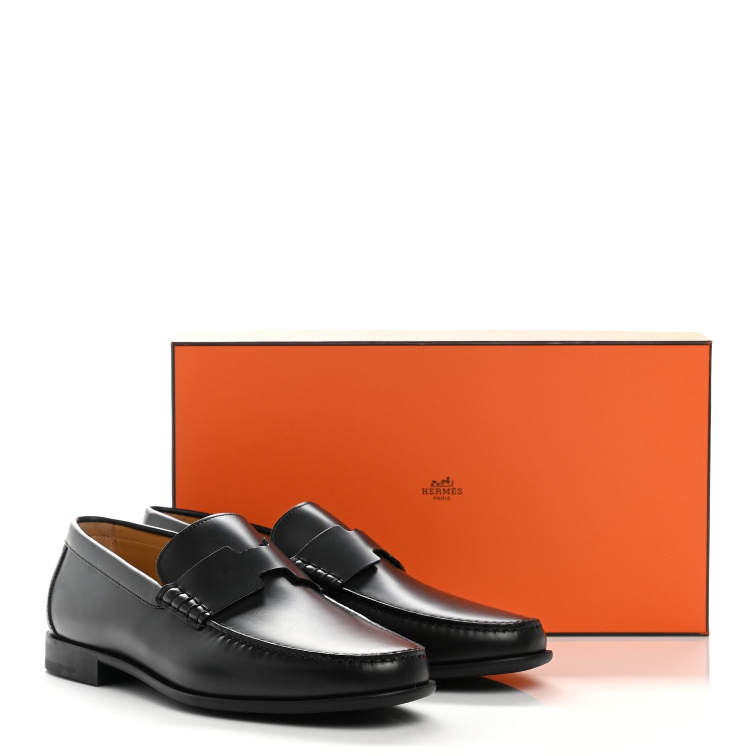 Hermes Glossed Calfskin Mens Duke Loafers 40 Black 10 of 10