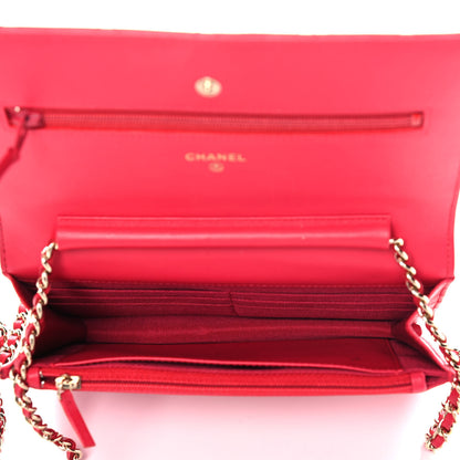 Chanel Lambskin Quilted Wallet On Chain WOC Light Red 5 of 15