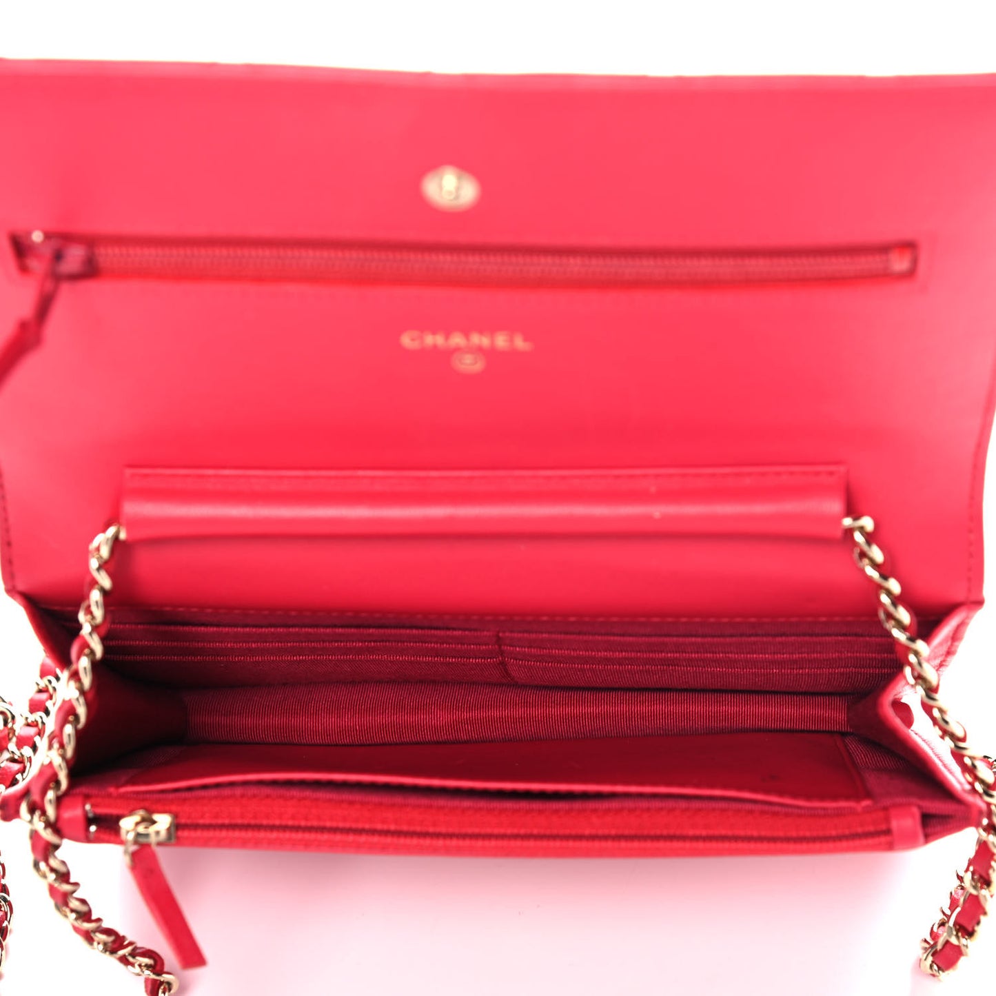 Lambskin Quilted Wallet On Chain WOC Light Red