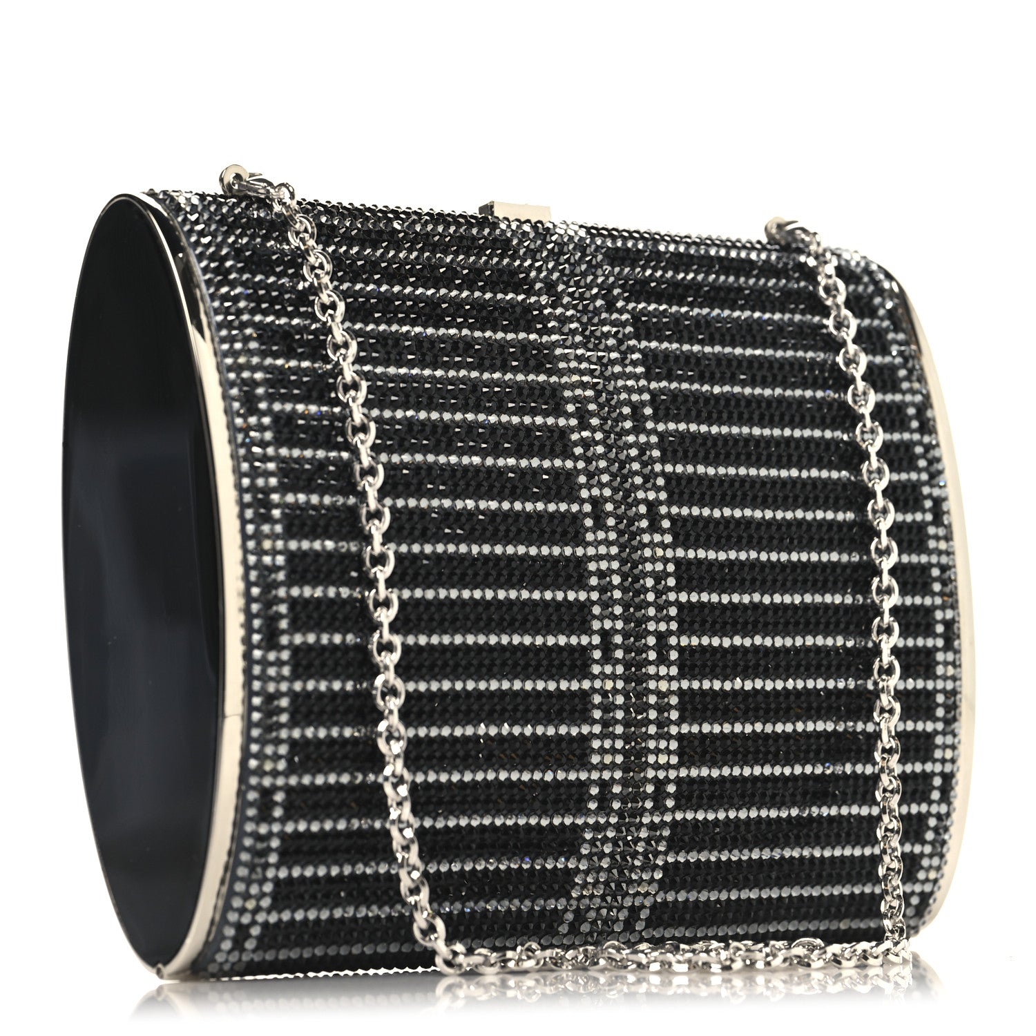 Judith Leiber Swarovski Crystal Minaudiere Clutch Black Silver 3 of 10