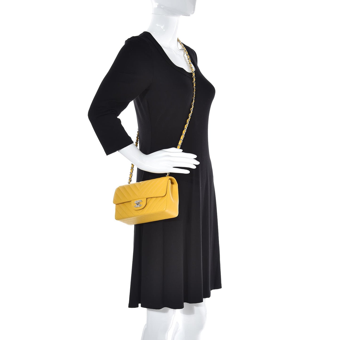 Caviar Chevron Quilted Mini Rectangular Flap Yellow
