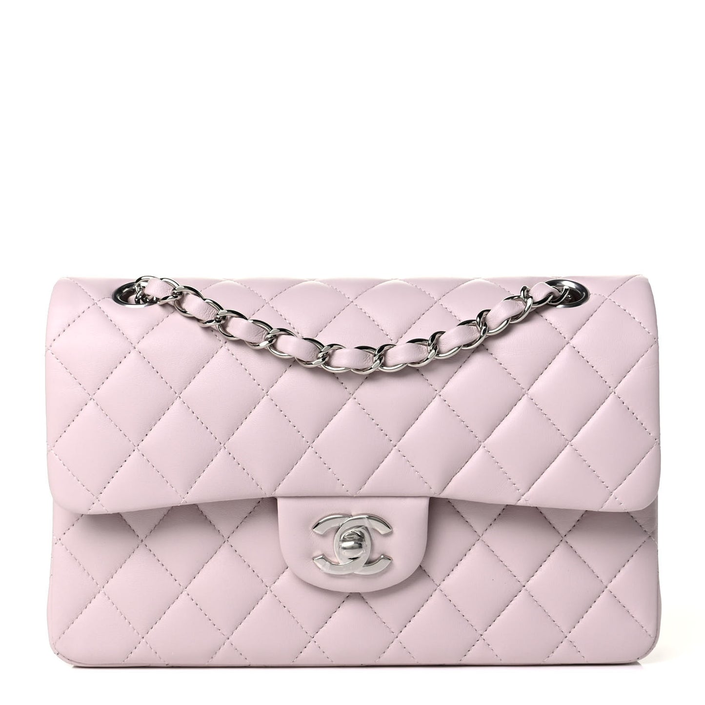Lambskin Quilted Small Double Flap Light Purple