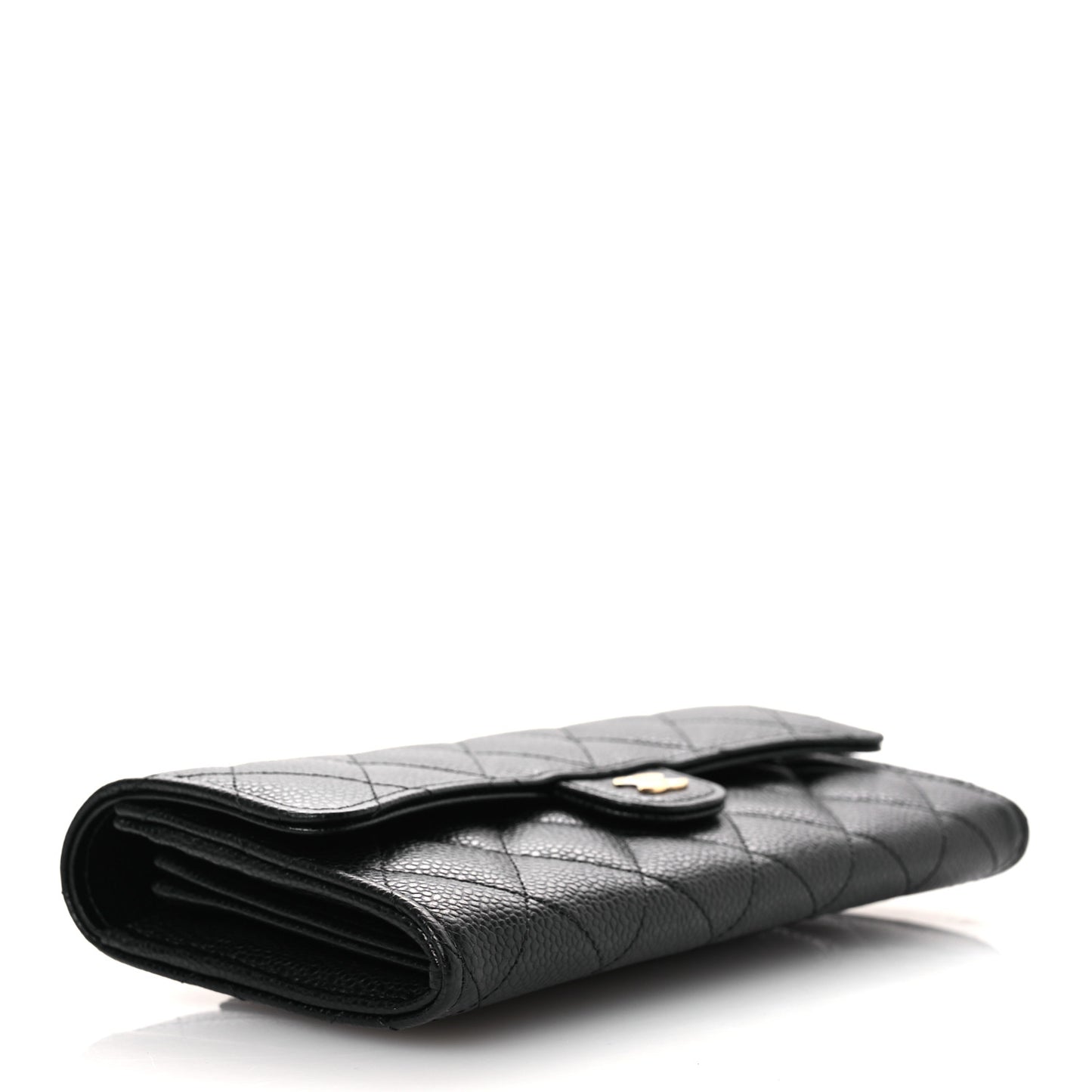 Caviar Quilted Large Gusset Flap Wallet Black