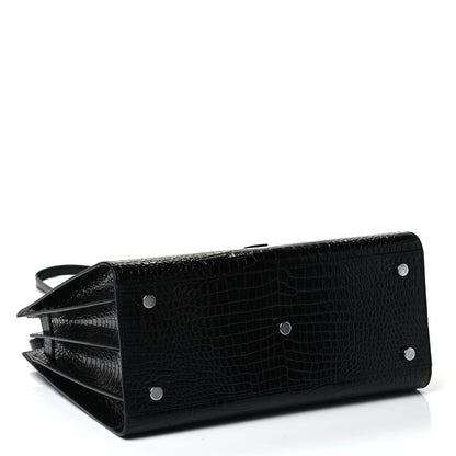 Saint Laurent Calfskin Crocodile Embossed Small Sac de Jour Black 3 of 4