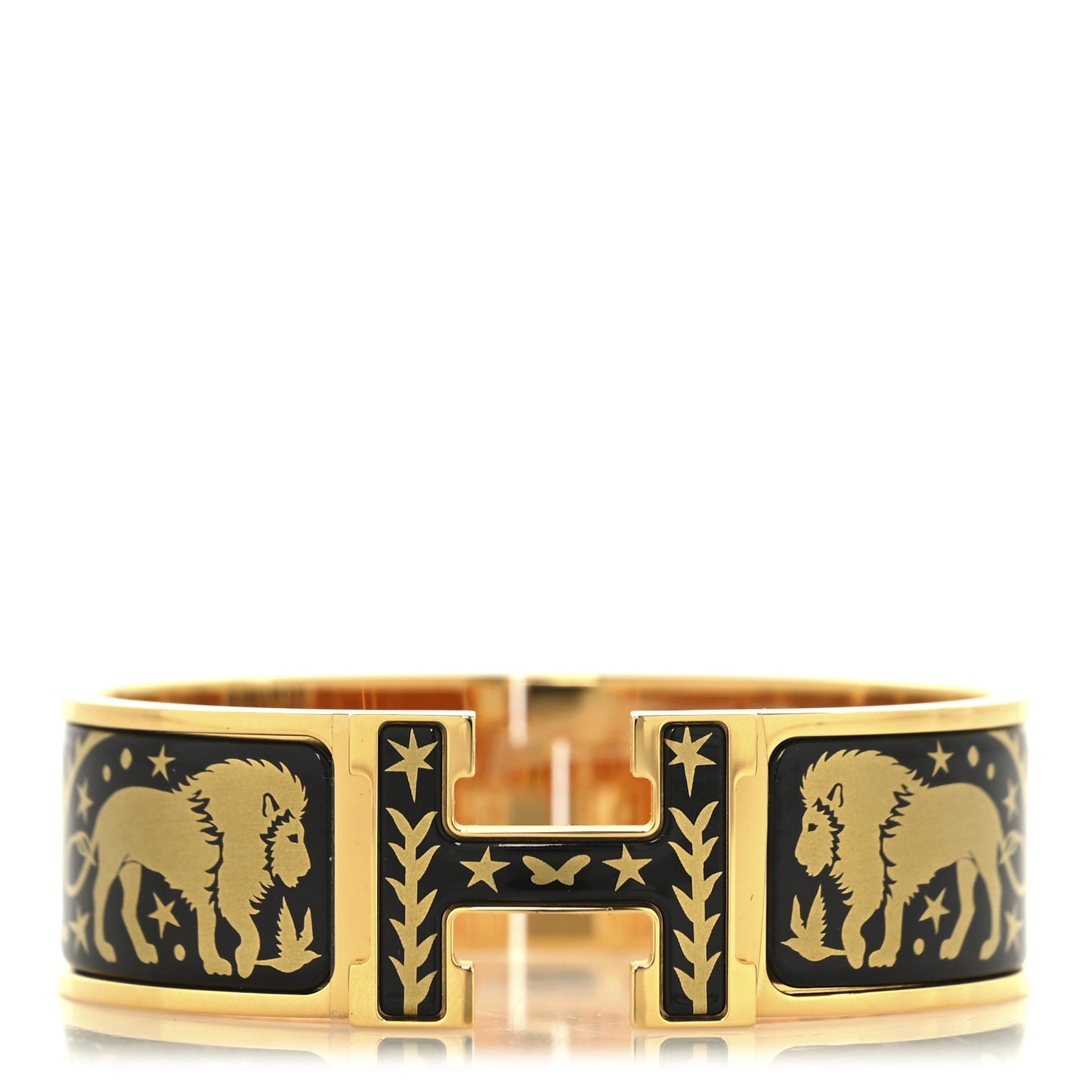 Enamel Printed Wide Clic Clac H Bracelet GM Black Gold
