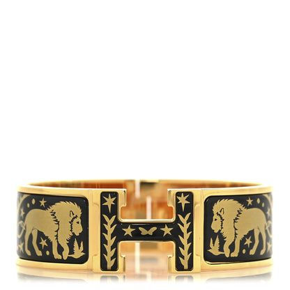 Hermes Enamel Printed Wide Clic Clac H Bracelet GM Black Gold 1 of 4