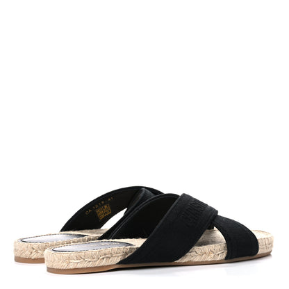 Christian Dior Canvas Embroidered Granville Espadrille Crisscross Flat Slide Sandals 41 Black 4 of 11