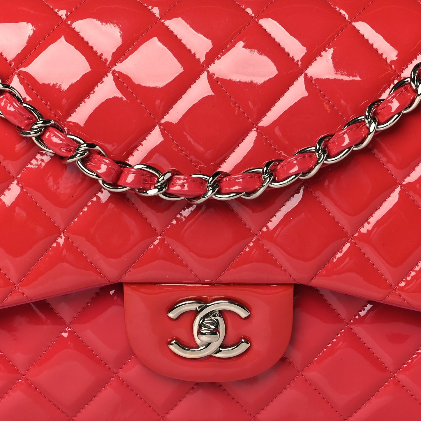 Patent Quilted Jumbo Double Flap Red