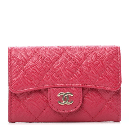 Chanel Caviar Quilted Flap Card Holder Wallet Dark Pink 1 of 9