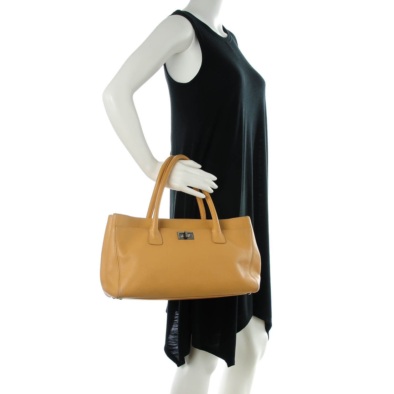 Chanel Calfskin Mademoiselle Lock Cerf Shopper Tote Beige 2 of 9