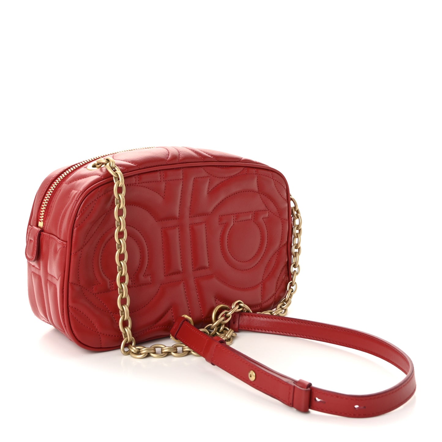 Calfskin Quilted Gancini Camera Bag Red