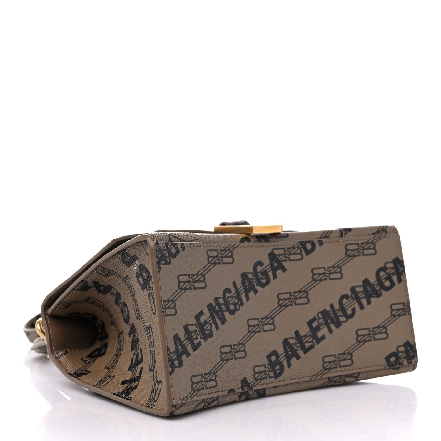 Balenciaga Coated Canvas BB Monogram Logo Print Small Hourglass Top Handle Bag Beige Brown Black 4 of 12