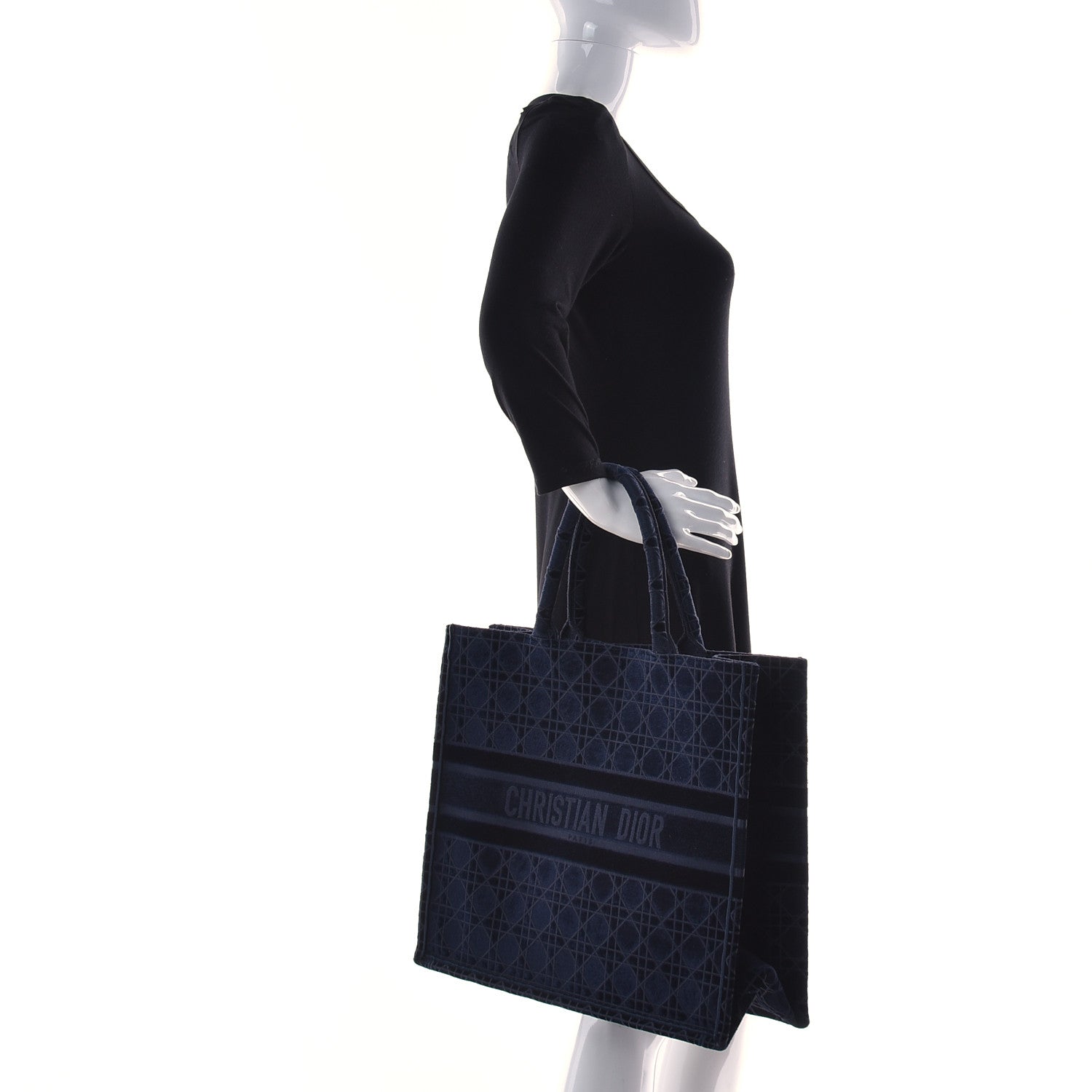 Christian Dior Velvet Cannage Large Book Tote Navy Blue 4 of 11
