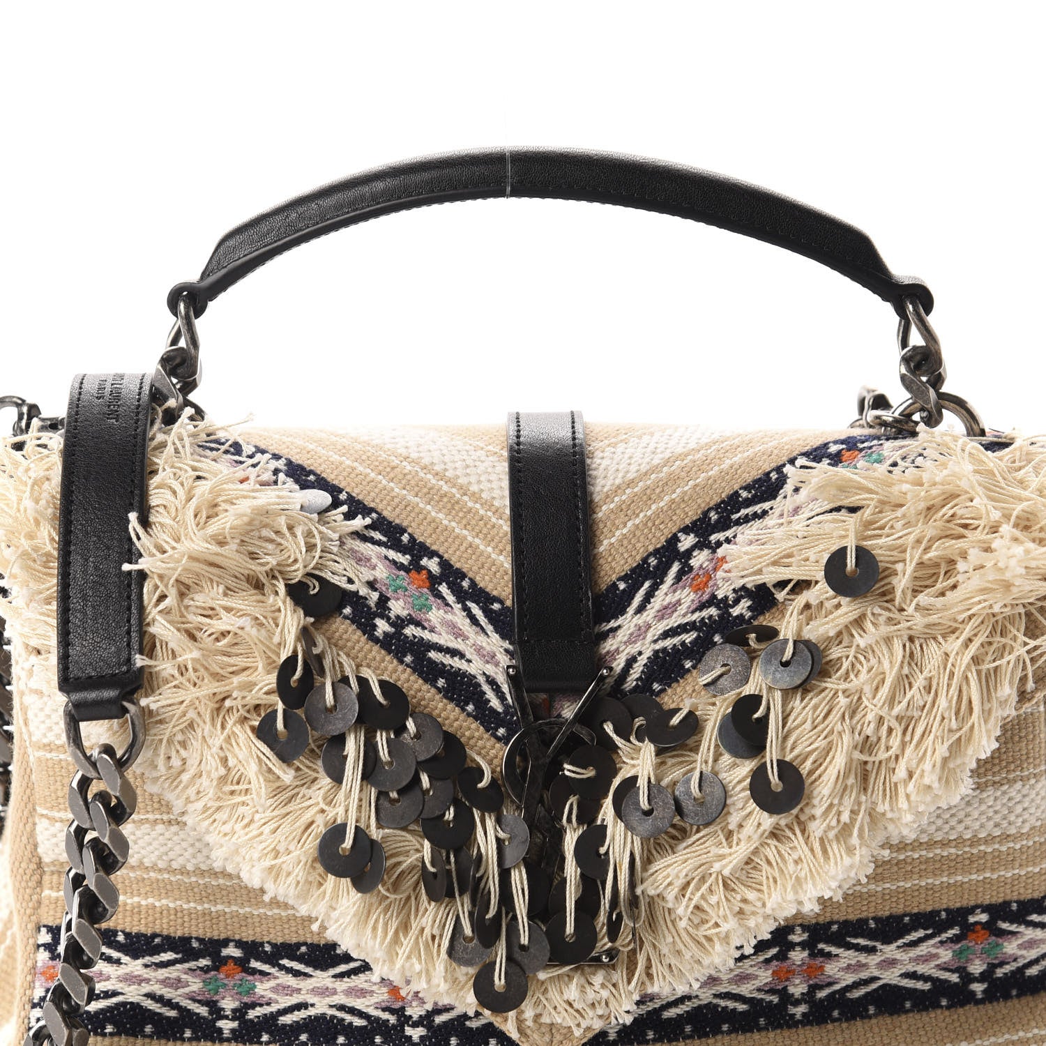 Saint Laurent Berber Chevron Tassel Monogram Medium College Bag Black White 11 of 11