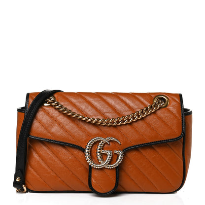 Gucci Vintage Effect Calfskin Matelasse Diagonal Small Torchon GG Marmont Shoulder Bag Cognac Black 1 of 13