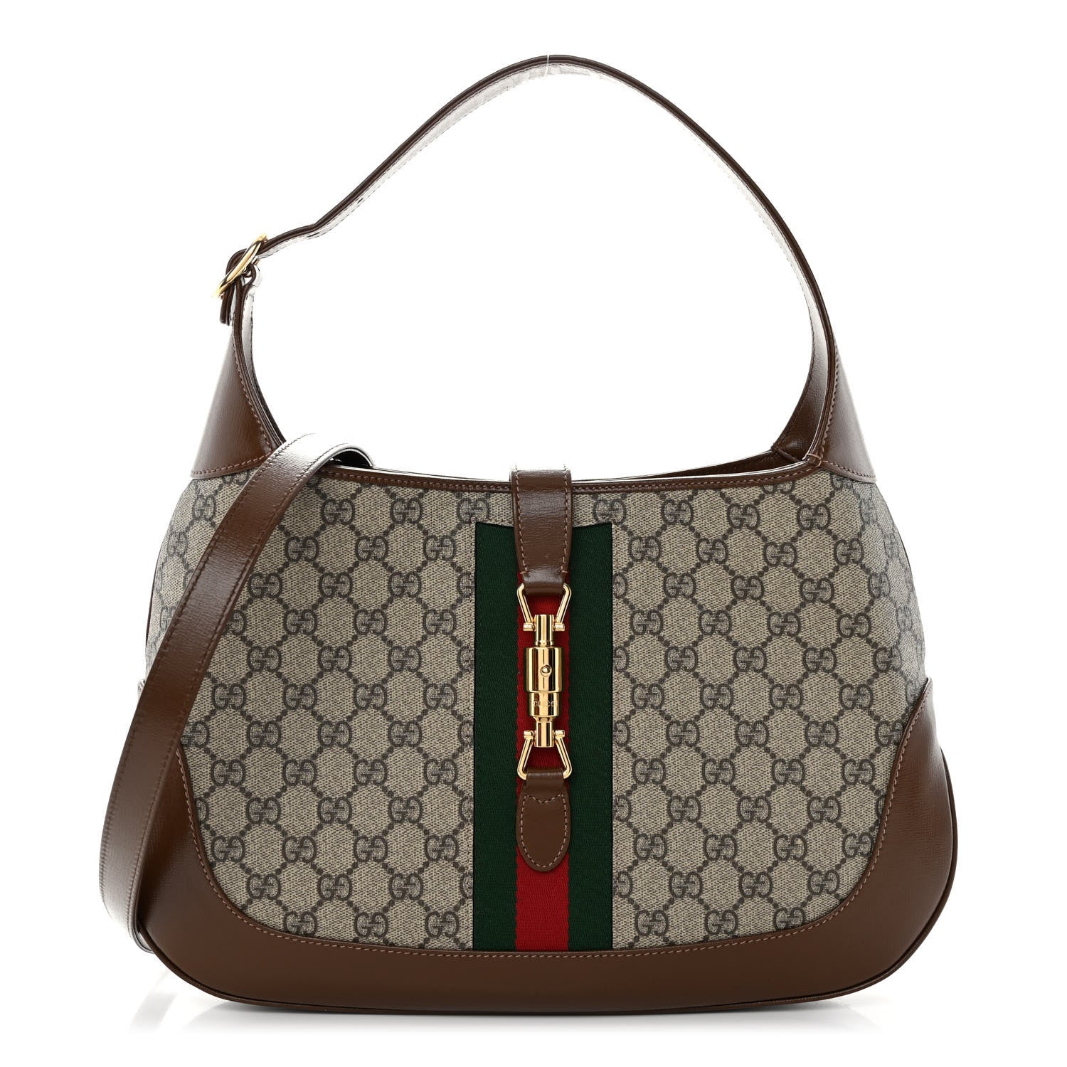 Gucci GG Supreme Monogram Azalea Calfskin Web Medium Jackie 1961 Hobo Beige Ebony Brown Sugar 1 of 10