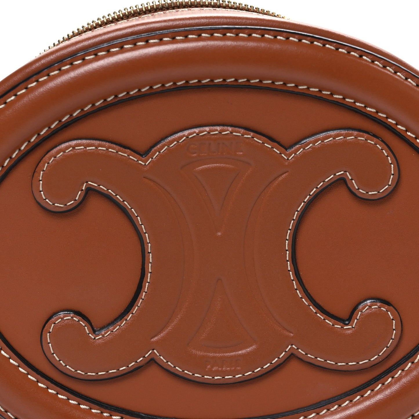 Smooth Calfskin Cuir Small Triomphe Oval Crossbody Purse Tan