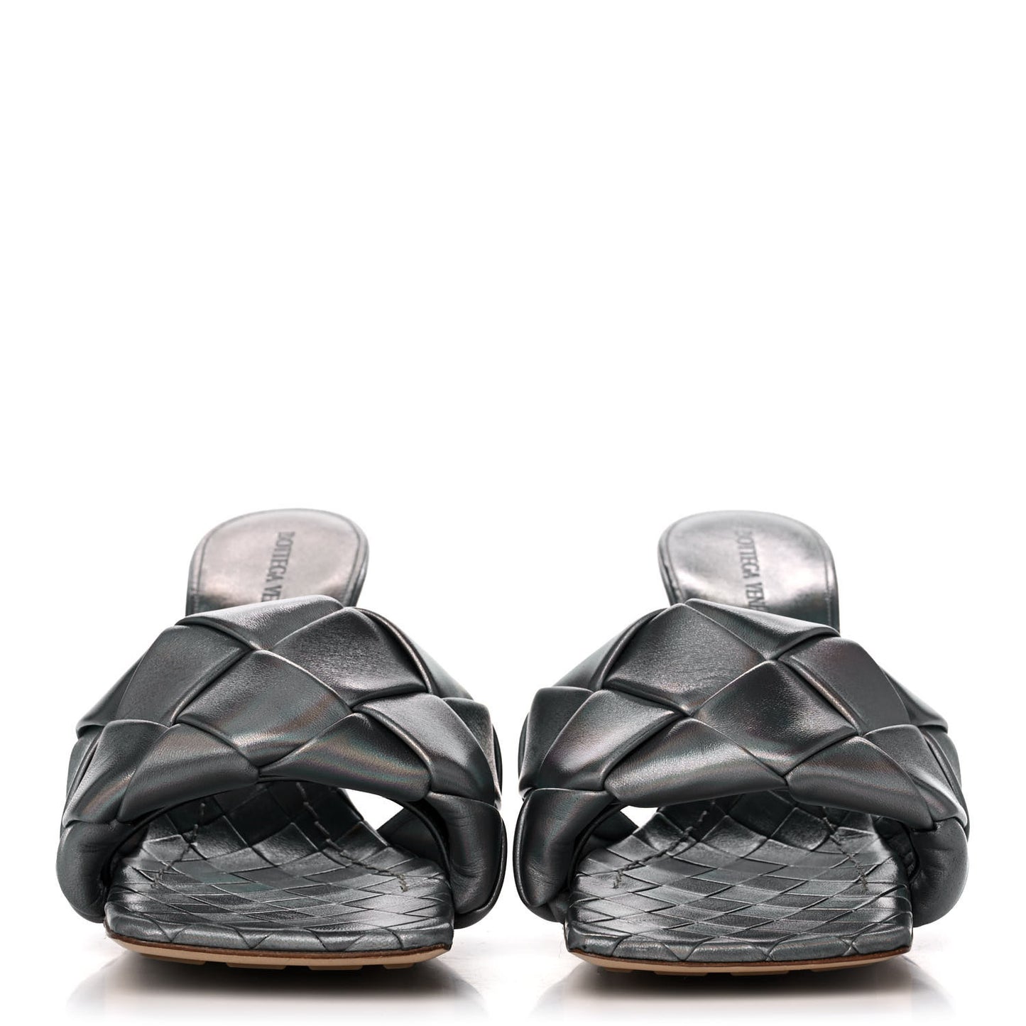 Laser Nappa Maxi Intrecciato Lido 90mm Mule Sandals 39 Oyster