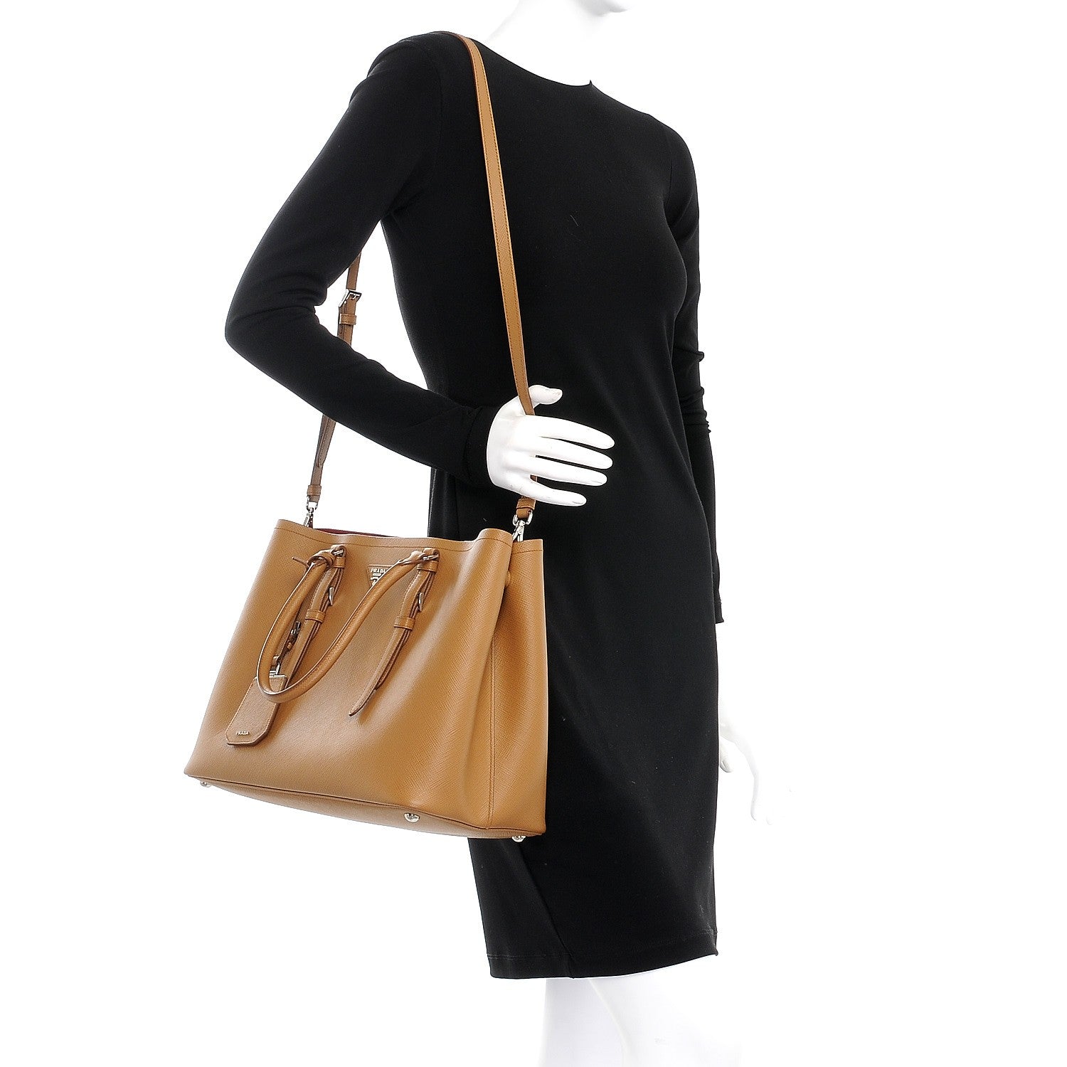 Prada Saffiano Cuir Medium Double Bag Caramel 2 of 7