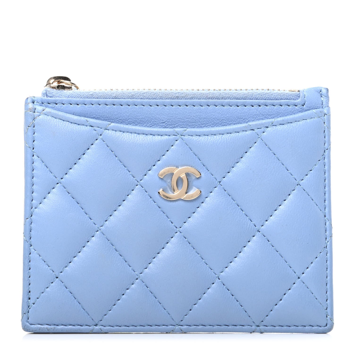 Chanel Lambskin Quilted CC Zip Card Holder Light Blue 1 of 8