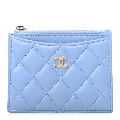 Chanel Lambskin Quilted CC Zip Card Holder Light Blue 1 of 8