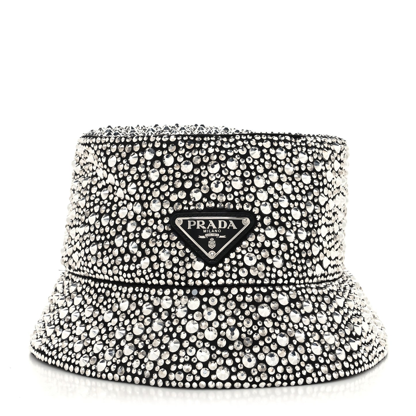 Satin Crystal Metal Triangle Logo Womens Bucket Hat M Metal