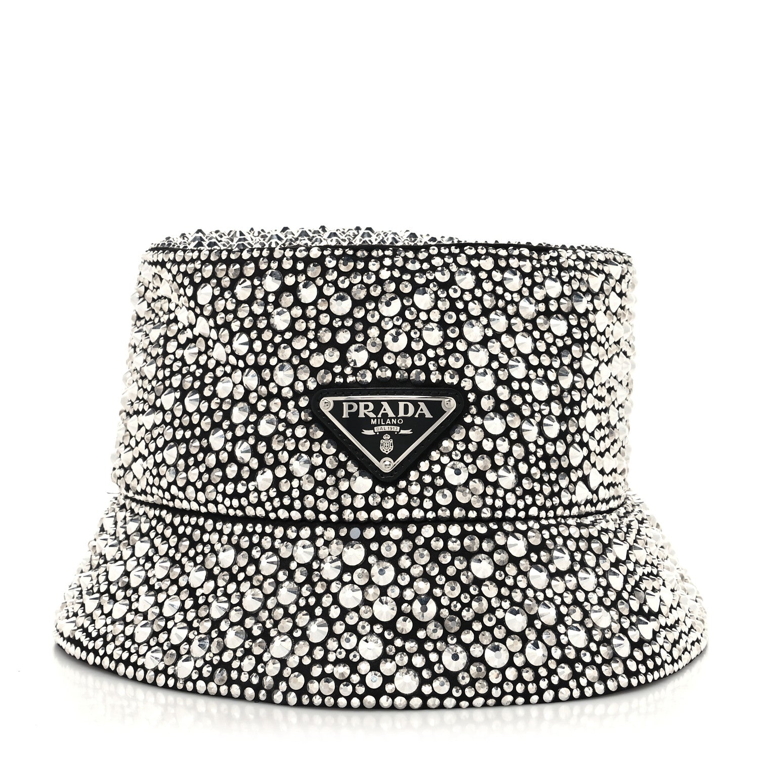 Prada Satin Crystal Metal Triangle Logo Womens Bucket Hat M Metal 2 of 8