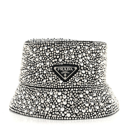 Prada Satin Crystal Metal Triangle Logo Womens Bucket Hat M Metal 2 of 8