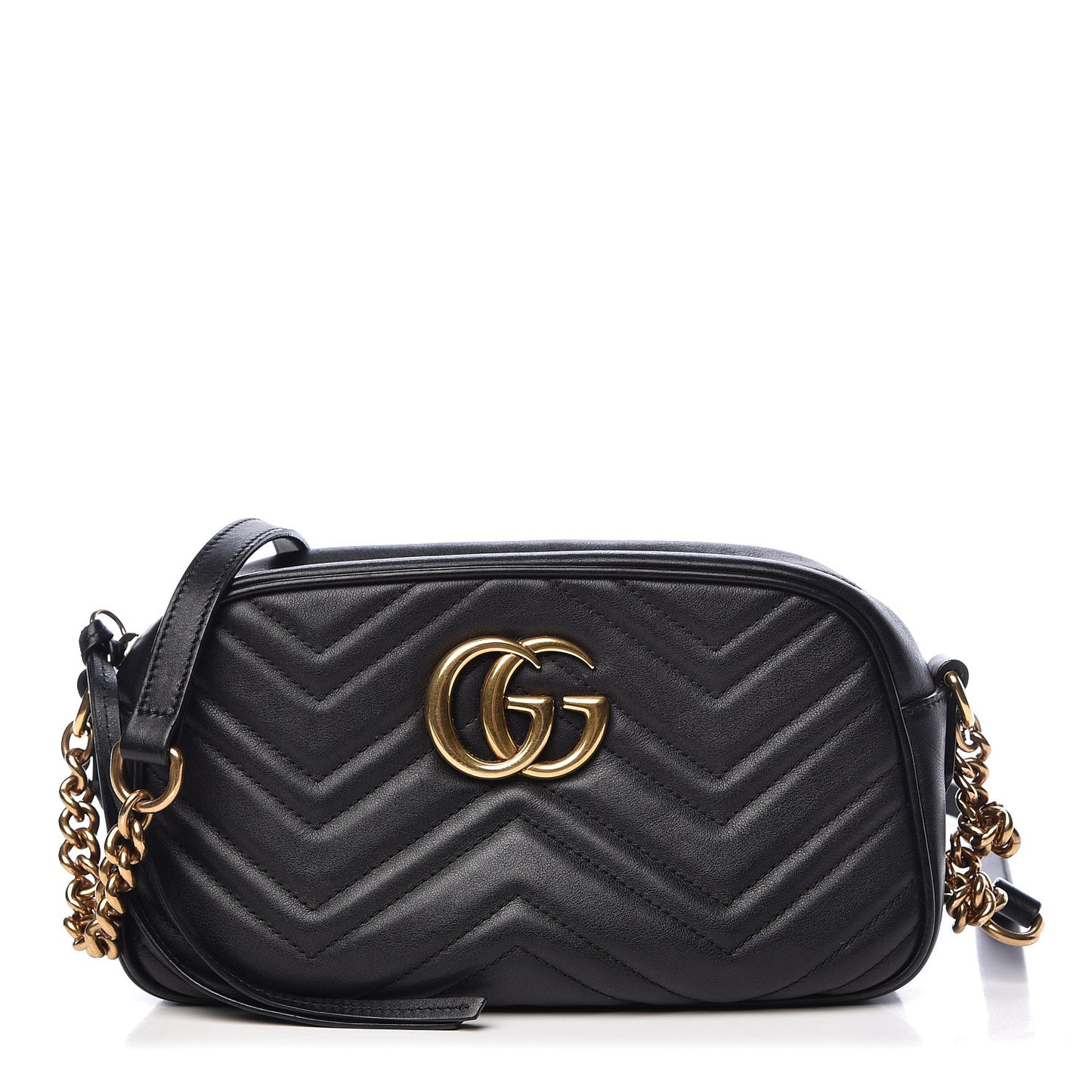 Calfskin Matelasse Small GG Marmont Chain Shoulder Bag Black