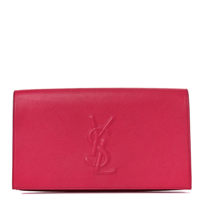 Saint Laurent Calfskin Monogram Large Belle De Jour Clutch Lipstick Fuchsia 1 of 9