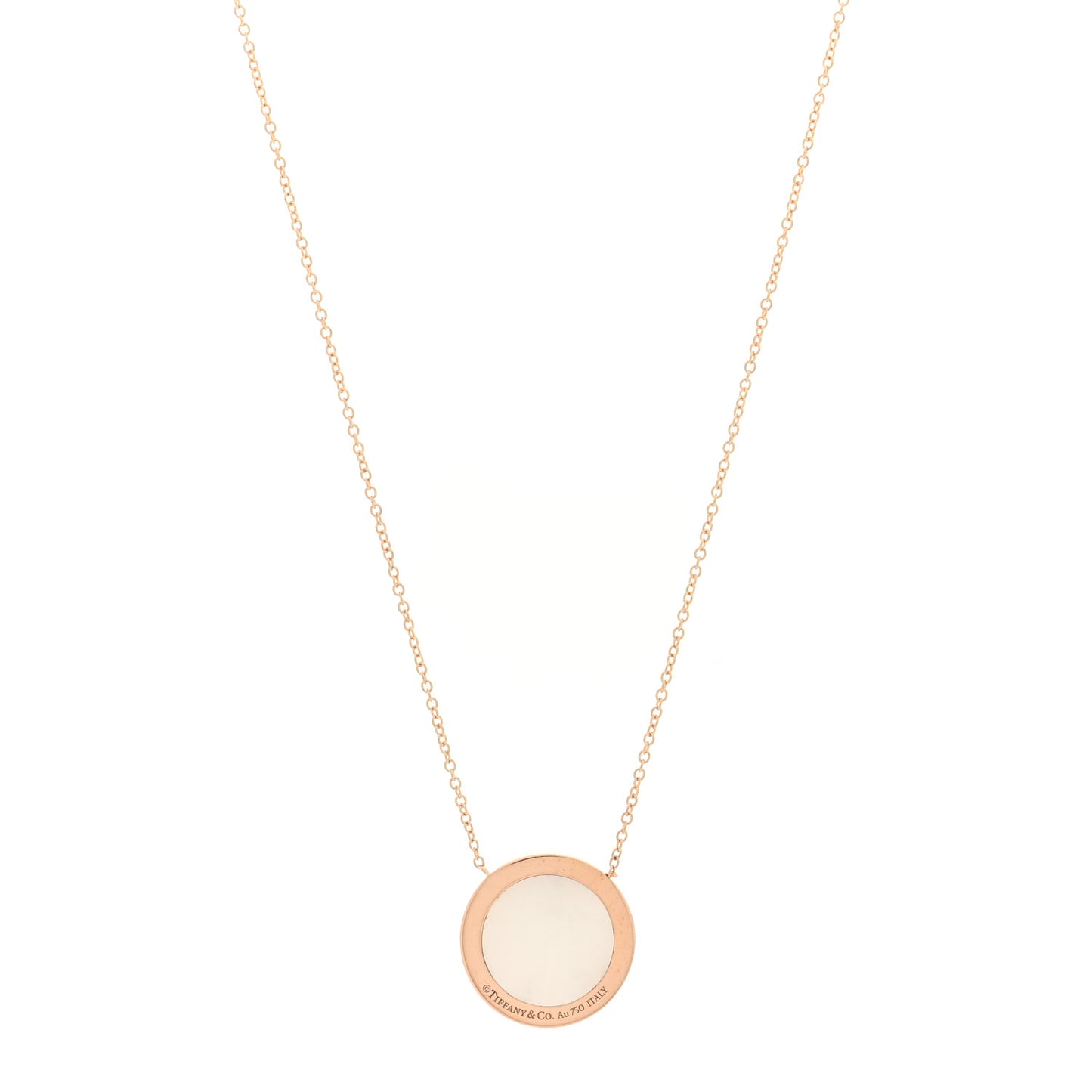 18K Rose Gold Mother of Pearl T Circle Pendant Necklace