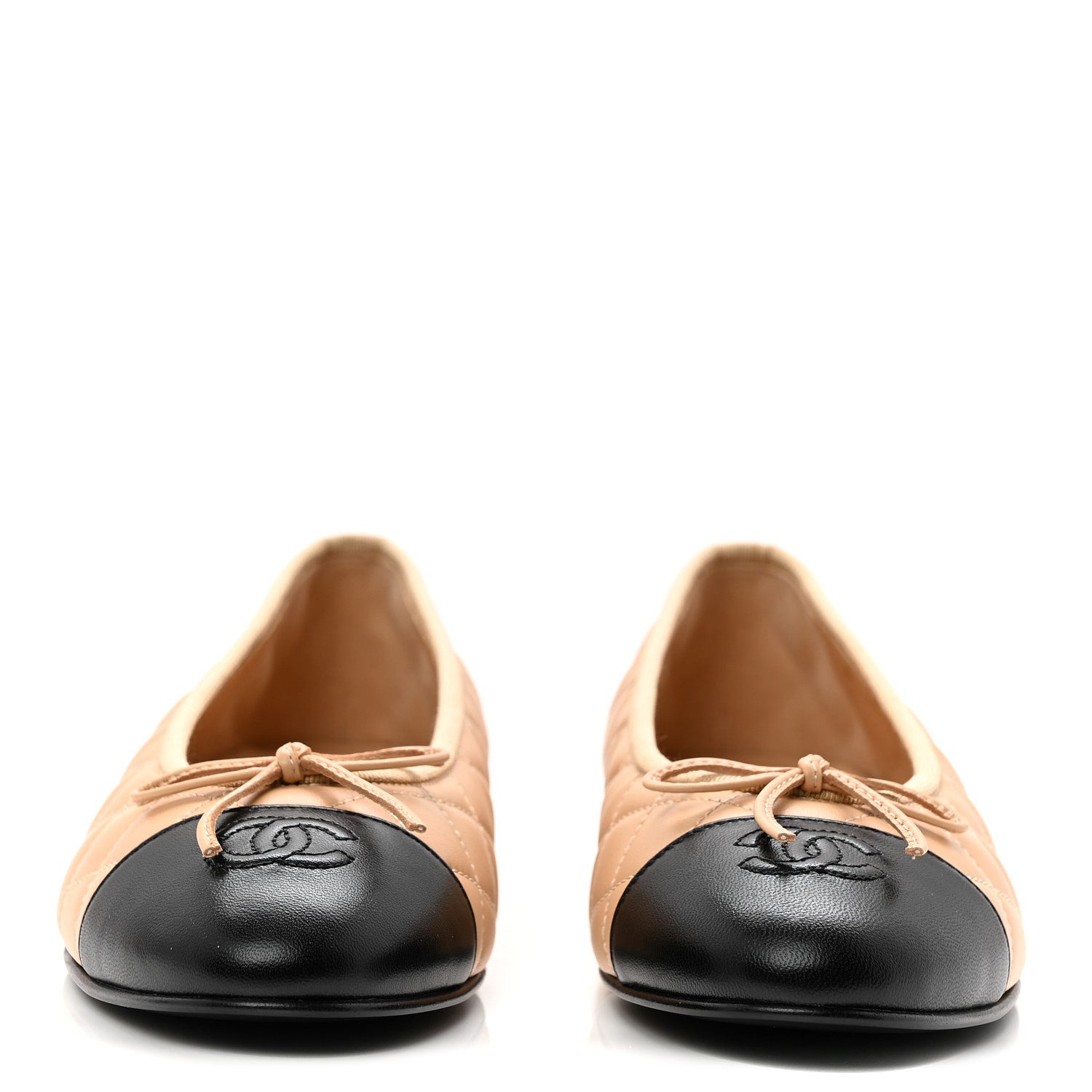 Chanel Lambskin Quilted CC Cap Toe Ballerina Flats 40 Beige Black 3 of 10