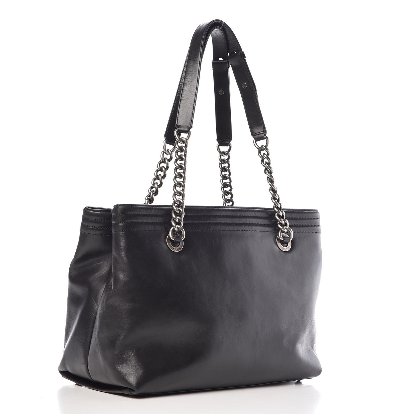 Glazed Calfskin Boy Tote Black
