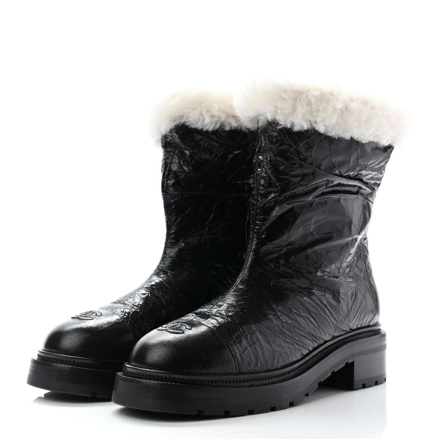 Chanel Lambskin Shearling Short Boots 40 Black 2 of 9