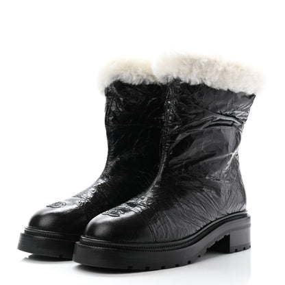 Chanel Lambskin Shearling Short Boots 40 Black 2 of 9