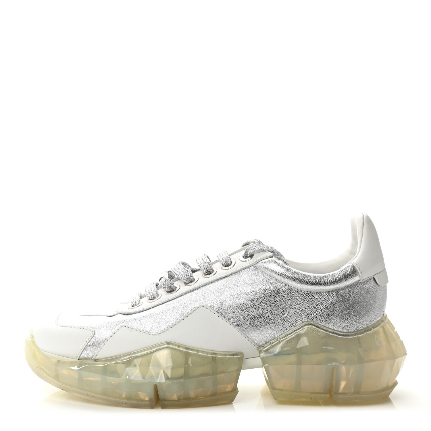 Jimmy Choo Metallic Calfskin Womens Diamond F Low Top Sneaker 39 White Silver 1 of 11